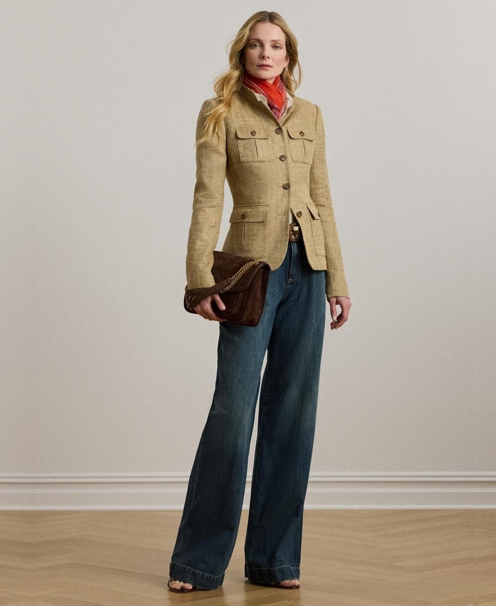 Lauren Ralph Lauren High-Rise Pleated Wide-Leg Jeans Haze Wash Size 14 2206